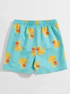 Men Random Cartoon Duck Print Swim Trunks