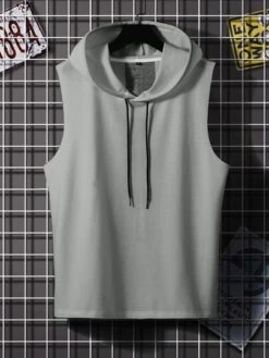 Manfinity Hypemode Men Color Block Letter Graphic Drawstring Hooded Tank Top