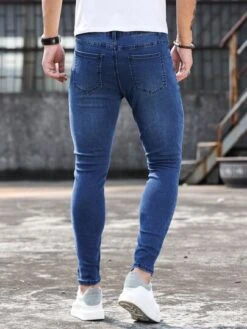 Manfinity Homme Men Cotton Bleach Wash Skinny Jeans