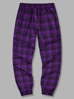 ROMWE Prep Guys Plaid Letter Graphic Drawstring Waist Sweatpants