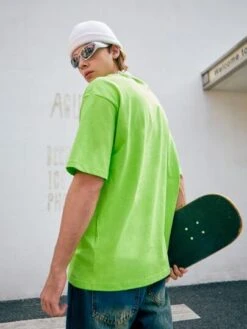 Men Neon Green Drop Shoulder Tee