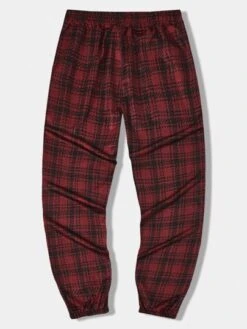 ROMWE Street Life Guys Plaid & Letter Graphic Drawstring Waist Sweatpants