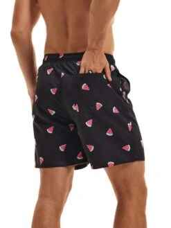 Men Watermelon Print Drawstring Waist Swim Trunks
