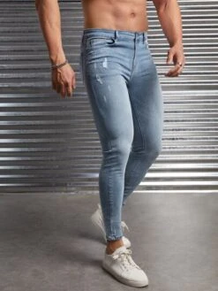 Manfinity Homme Men Cotton Ripped Skinny Jeans