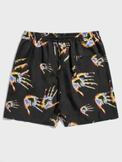 ROMWE Guys Hand Print Drawstring Waist Shorts