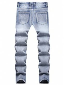 Men Cotton Ripped Frayed Bleach Wash Skinny Jeans