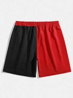 ROMWE Guys Letter Graphic Two Tone Drawstring Waist Shorts