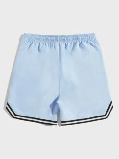 ROMWE Prep Guys Letter Graphic Striped Trim Drawstring Waist Shorts