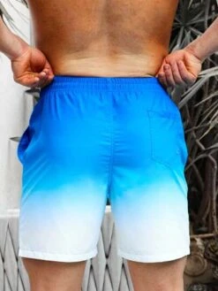 Men Ombre Drawstring Waist Swim Shorts