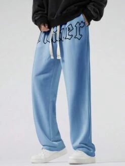Manfinity Sporsity Men Letter Graphic Drawstring Waist Straight Leg Pants