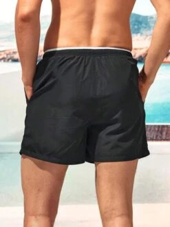 Men Letter Graphic Drawstring Waist Swim Shorts