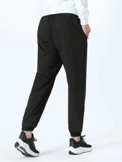 Men Drawstring Waist Zip Pocket Side Sweatpants