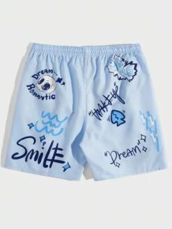 ROMWE Street Life Guys Skull Letter Graphic Drawstring Waist Shorts