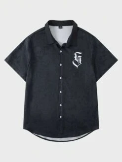 Goth Guys Skull Letter Graphic Button Front Shirt