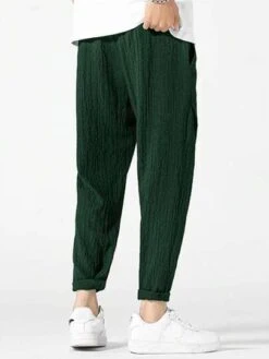 Manfinity Homme Men Solid Drawstring Waist Carrot Pants
