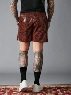Manfinity Fever City Men Snakeskin Print Drawstring Waist PU Leather Shorts