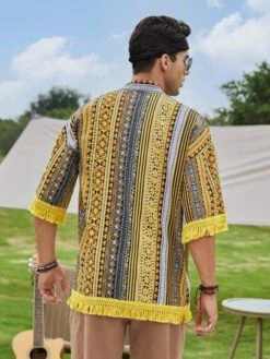 Manfinity RSRT Men Geo Print Fringe Trim Kimono