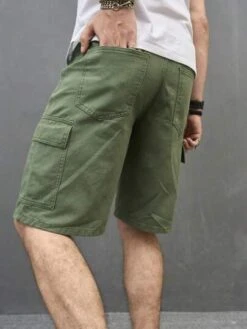 Men Cotton Flap Pocket Side Cargo Denim Shorts