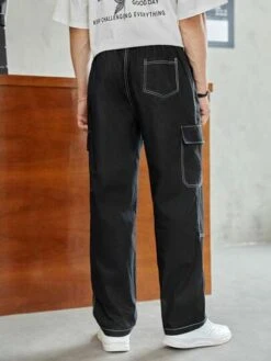 Manfinity Hypemode Men Cotton Top-stitching Flap Pocket Side Cargo Pants