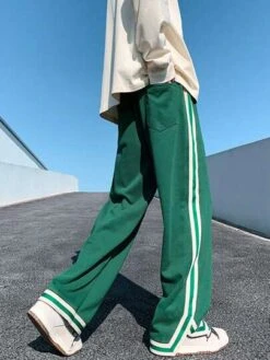 Manfinity Sporsity Men Letter Graphic Contrast Tape Side Drawstring Waist Sweatpants