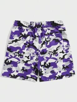 ROMWE Street Life Guys Camo & Letter Graphic Drawstring Waist Shorts