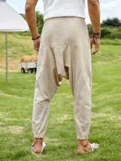 SHEIN Manfinity RSRT Men Cotton Drawstring Waist Drop Crotch Pants