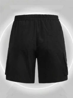 ROMWE Cyber Luvr Guys Letter Graphic Flap Pocket Side Drawstring Waist Cargo Shorts