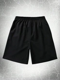 Goth Guys Letter & Skeleton Print Drawstring Waist Shorts