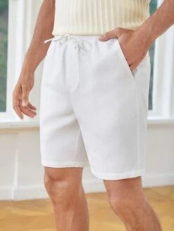 Manfinity Mode Men Cotton Solid Drawstring Waist Shorts