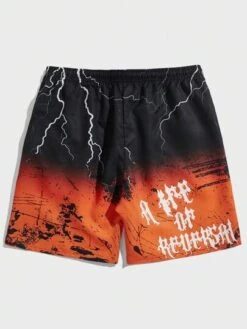 ROMWE Guys Ombre Slogan Graphic Drawstring Waist Shorts