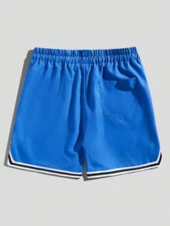 ROMWE Street Life Guys Fire & Letter Graphic Striped Trim Drawstring Waist Shorts