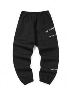 Men Letter Graphic Criss-cross Drawstring Waist Pants