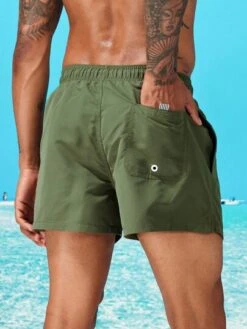 Men Animal Embroidery Drawstring Waist Swim Trunks