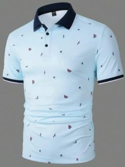 Manfinity RSRT Men Seagull & Coconut Tree Graphic Contrast Trim Polo Shirt
