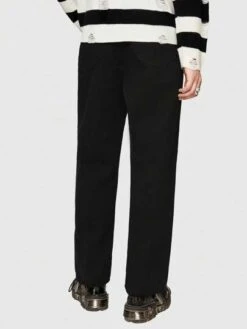 Grunge Punk Guys Skeleton Hand Print Straight Leg Jeans