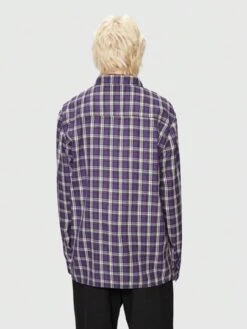 Grunge Punk Guys Plaid Print Button Front Shirt