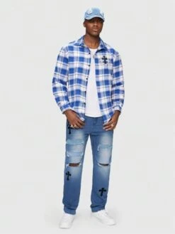 Goth Guys Cross Graphic Ripped Jeans