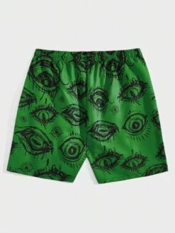 Anime Guys Eye Print Drawstring Waist Shorts