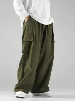 Manfinity Homme Men Letter Graphic Flap Pocket Side Drawstring Waist Cargo Pants