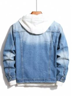 Men Bleach Wash Denim Jacket Without Hoodie