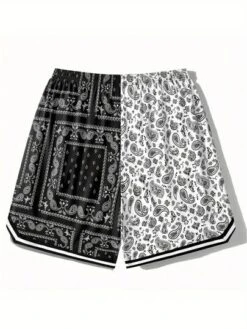 Men Paisley Print Drawstring Waist Striped Trim Shorts