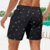 Men Allover Print Drawstring Waist Swim Trunks With Compression Liner
