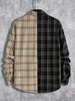SHEIN Men Plaid Print Letter Patched Colorblock Shirt Without Tee