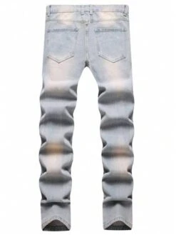 Men Ripped Frayed Rag Stitching Ripped Jeans