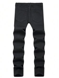 Men Ripped Frayed Rag Stitching Skinny Jeans
