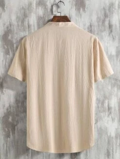 Men Pocket Patched Half Button Shirt