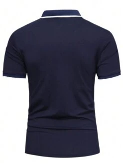 Men Contrast Trim Quarter Zip Polo Shirt